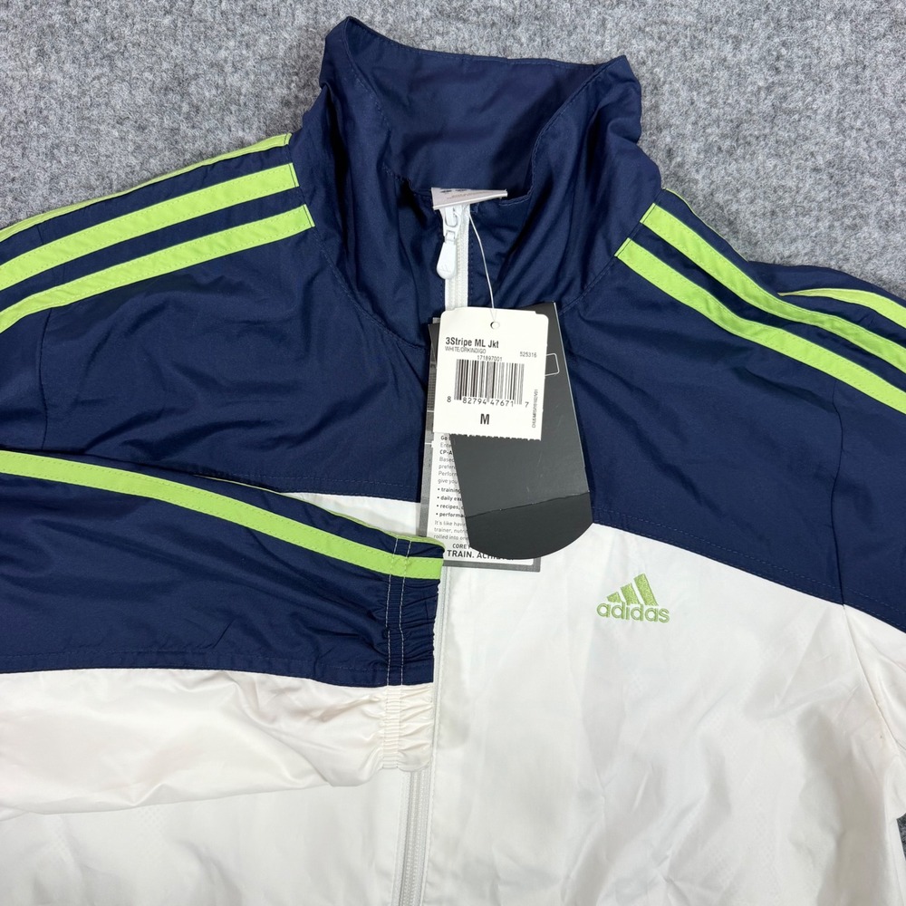Adidas 3Stripe ML Jkt Windbreaker Track Jacket Womens Medium White Navy Green NW